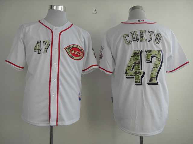 Men MLB Cincinnati Reds 47 Cueto white Camo letters jerseys